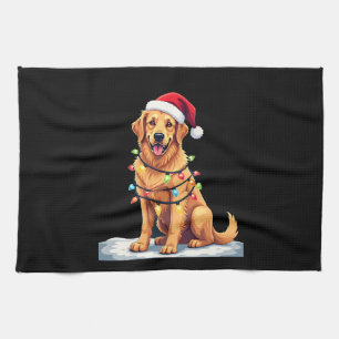 Dog Golden Retriever Santa Christmas Xmas Lights ( Kitchen Towel