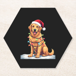 Dog Golden Retriever Santa Christmas Xmas Lights ( Paper Coaster