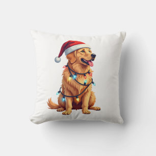Dog Golden Retriever Santa Christmas Xmas Lights ( Throw Pillow