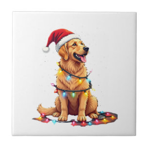 Dog Golden Retriever Santa Christmas Xmas Lights ( Tile