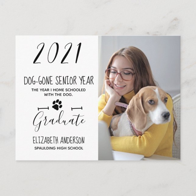 Dog Gone Senior Year Class 2021 Photo Graduation Invitation Postcard (Front)