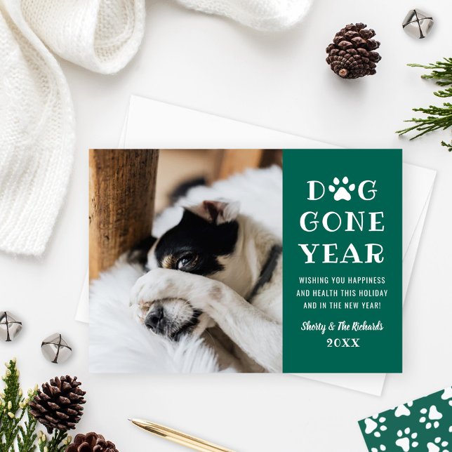 Dog Gone Year Funny Green Pet Photo Holiday Card (Creator Uploaded)