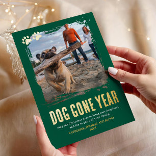 Dog Gone Year Green Photo Christmas Foil Holiday Card