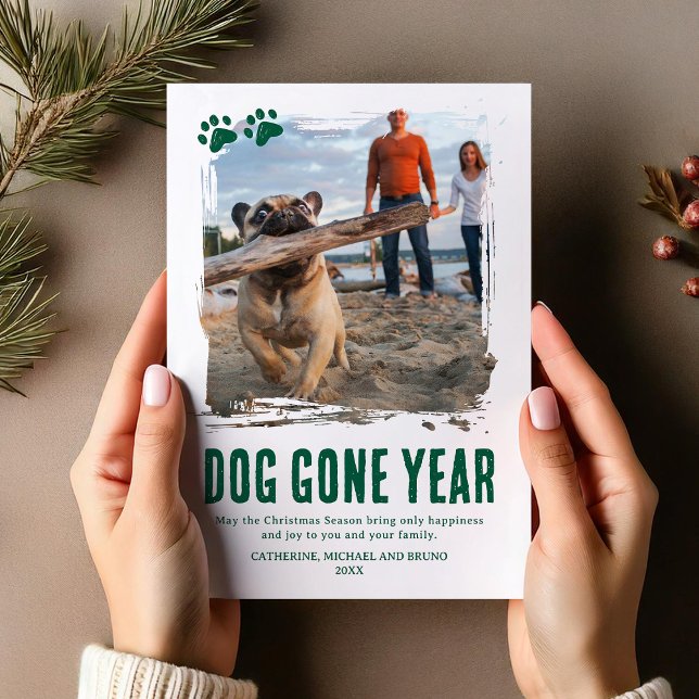 Dog Gone Year Green Photo Christmas Holiday Card (Creator Uploaded)