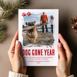Dog Gone Year Red Photo Christmas Holiday Card