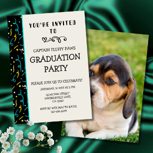 Dog Graduation Announcement Colourful Blue & Black