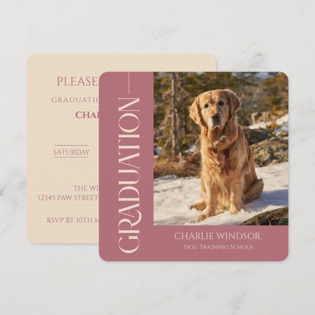 Dog Graduation Invitation Cards Rose Gold (Front/Back)