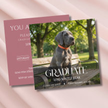 Dog Graduation Party Invite Pet Photo Rose Gold