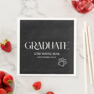 Dog Graduation Party Pet Photo Black & White Napkin