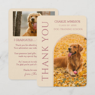 Dog Graduation Pet Photo Rose Gold & Champagne  Thank You Card