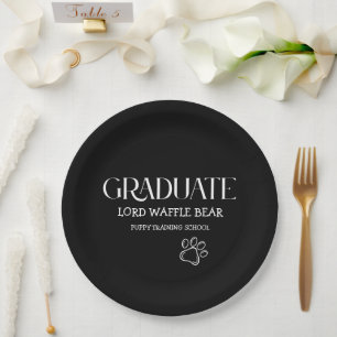 Dog Graduation Puppy Party Black Paper Plate