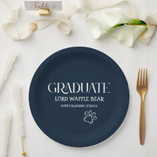 Dog Graduation Puppy Party Navy Blue Paper Plate