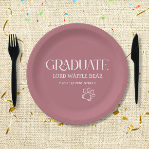 Dog Graduation Puppy Party Rose Gold Paper Plate