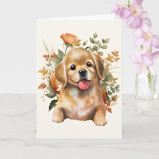 Dog greeting card, cute puppy postcard, for her card (Orchid)