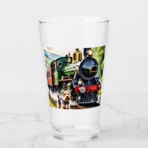 Dog Greeting steam train Glass