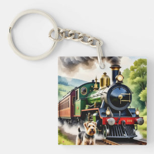 Dog Greeting steam train Keychain