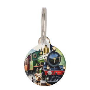 Dog Greeting steam train Pet Tag