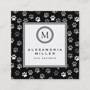Dog Groomer   Animal Paw Prints   Monogram Square Business Card