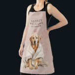 Dog Groomer Blush Elegant Apron<br><div class="desc">Modern,  elegant and stylish dog groomer business apron. Design featuring your name and title , watercolor dog in a robe icon with floral elements on a blush background. Perfect for pet grooming business.</div>