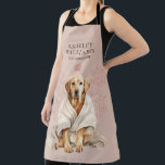 Dog Groomer Blush Elegant Apron<br><div class="desc">Modern,  elegant and stylish dog groomer business apron. Design featuring your name and title , watercolor dog in a robe icon with floral elements on a blush background. Perfect for pet grooming business.</div>