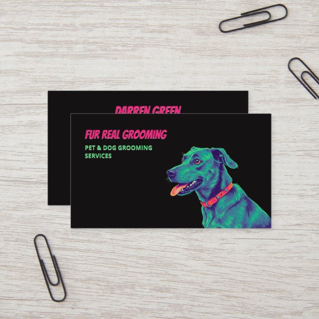 Dog Groomer Dog Care Black Business Card (Front/Back In Situ)