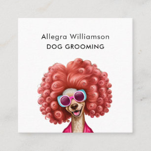 Dog Groomer Fun Pink Poodle Square Business Card