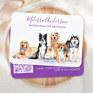 Dog Groomer Pet Sitting Watercolor QR Code Busines Business Card