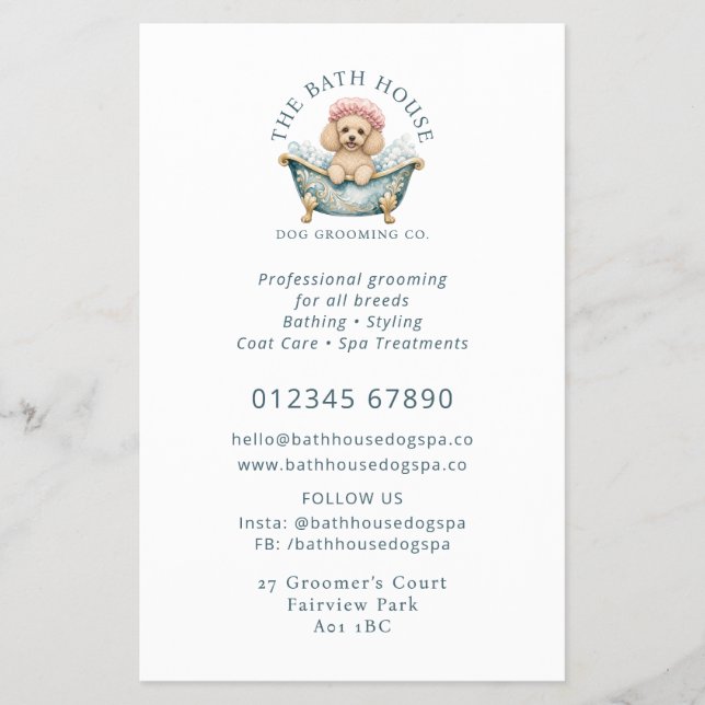 Dog Groomer Promotion Flyer Cute Toy Poodle Logo (Front)