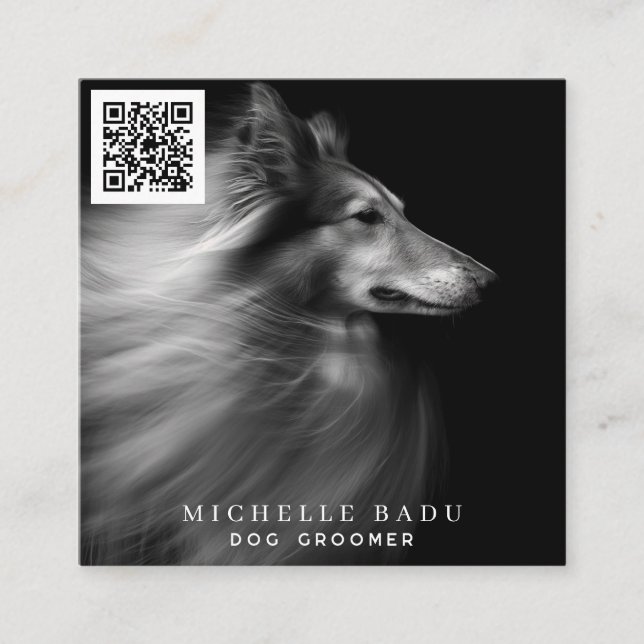 Dog Groomer QR Code Social Media Square Business Card (Front)
