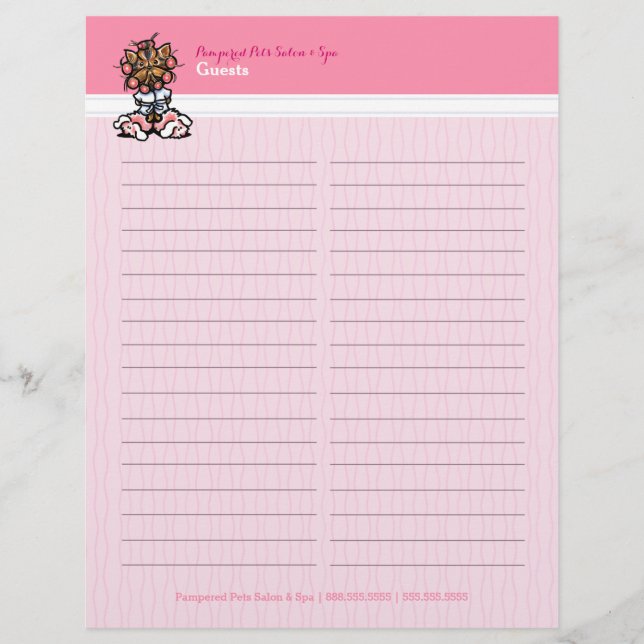 Dog Groomer Spa Yorkie Sign-In Guest Book Sheet (Front)