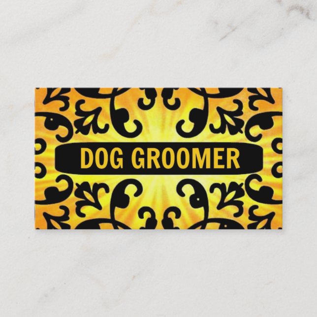 Dog Groomer Sunshine Damask Business Card (Front)