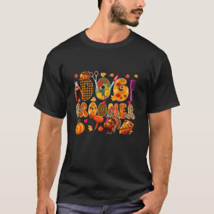 Dog Groomer Thanksgiving Turkey Leopard Fall Leave T-Shirt
