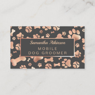 Dog Groomer Walker Rose Gold Paw Print Business Card