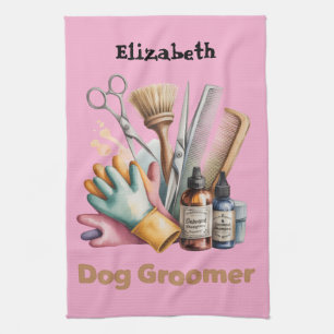 Dog Groomer Watercolor Personalized  Kitchen Towel