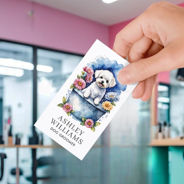 Dog Groomer Watercolor QR Code Business Card (Creator Uploaded)