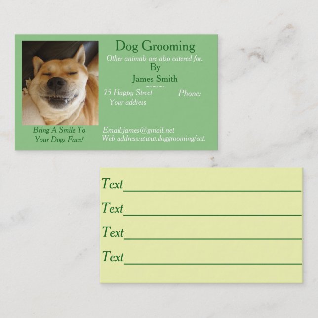 dog Grooming and pet care services appointment Card (Front/Back)