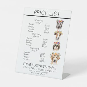 Dog grooming bathing cute dogs service price list  pedestal sign