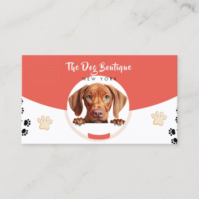 Dog grooming boutique pet sitter cute puppy script business card (Front)