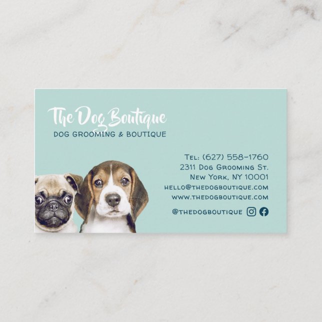 Dog grooming boutique pet sitter cute puppy script business card