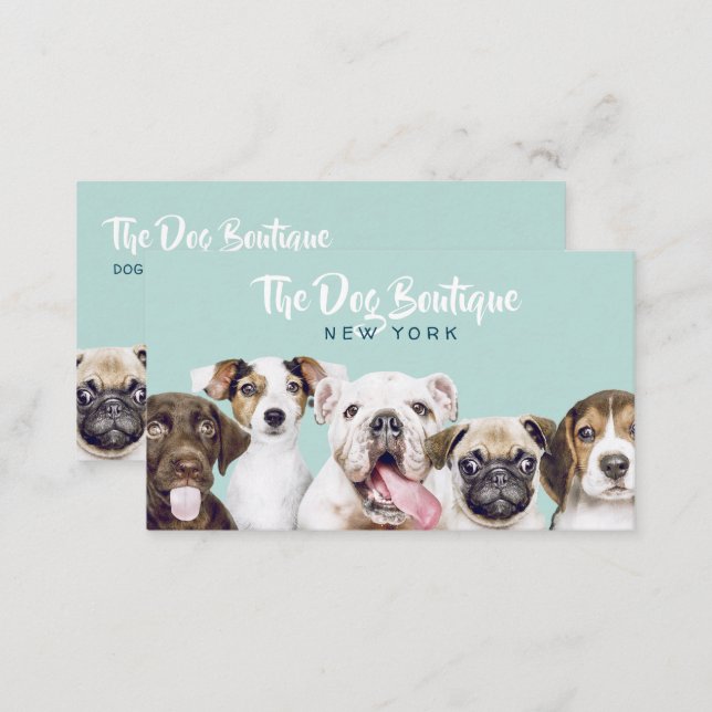 Dog grooming boutique pet sitter cute puppy script business card