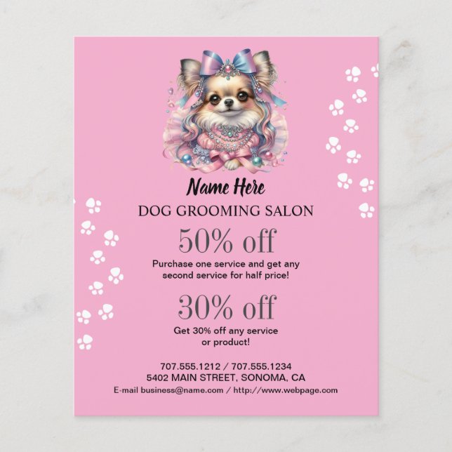 Dog grooming business personalized flyer (Front)