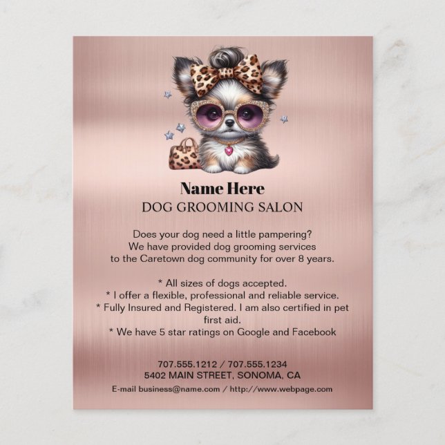 Dog grooming business personalized flyer (Front)