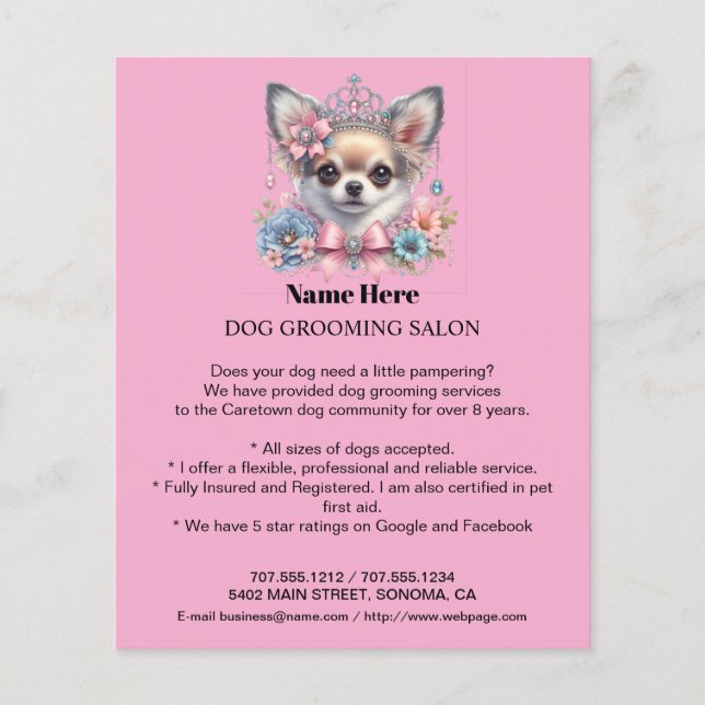 Dog grooming business personalized flyer (Front)