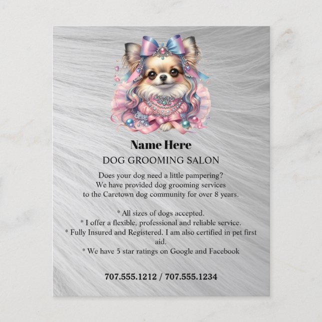 Dog grooming business personalized flyer (Front)