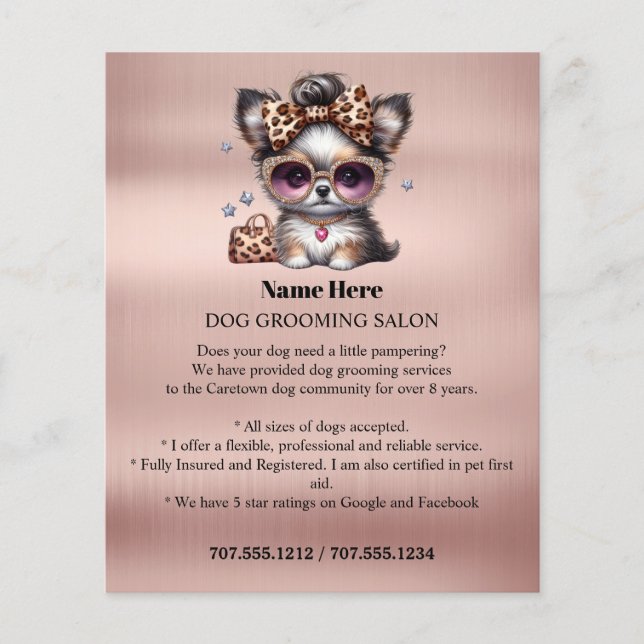 Dog grooming business personalized flyer (Front)