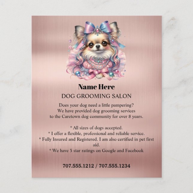 Dog grooming business personalized flyer (Front)