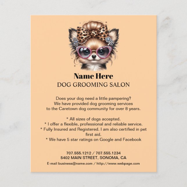 Dog grooming business personalized flyer (Front)