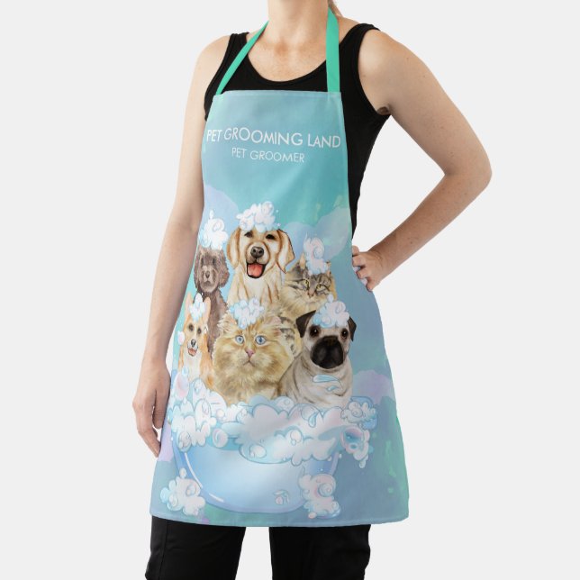 Dog Grooming Cat Spa Green Pet Salon Apron (Insitu)