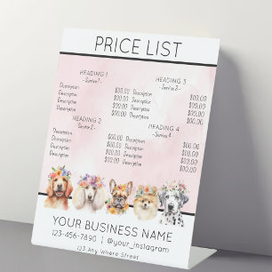 Dog grooming flower watercolor service price list  pedestal sign