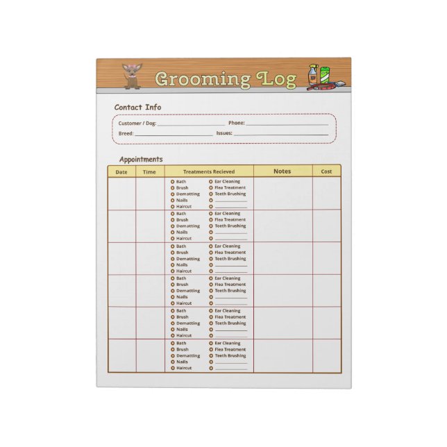 Dog Grooming Log Notepad (Rotated)